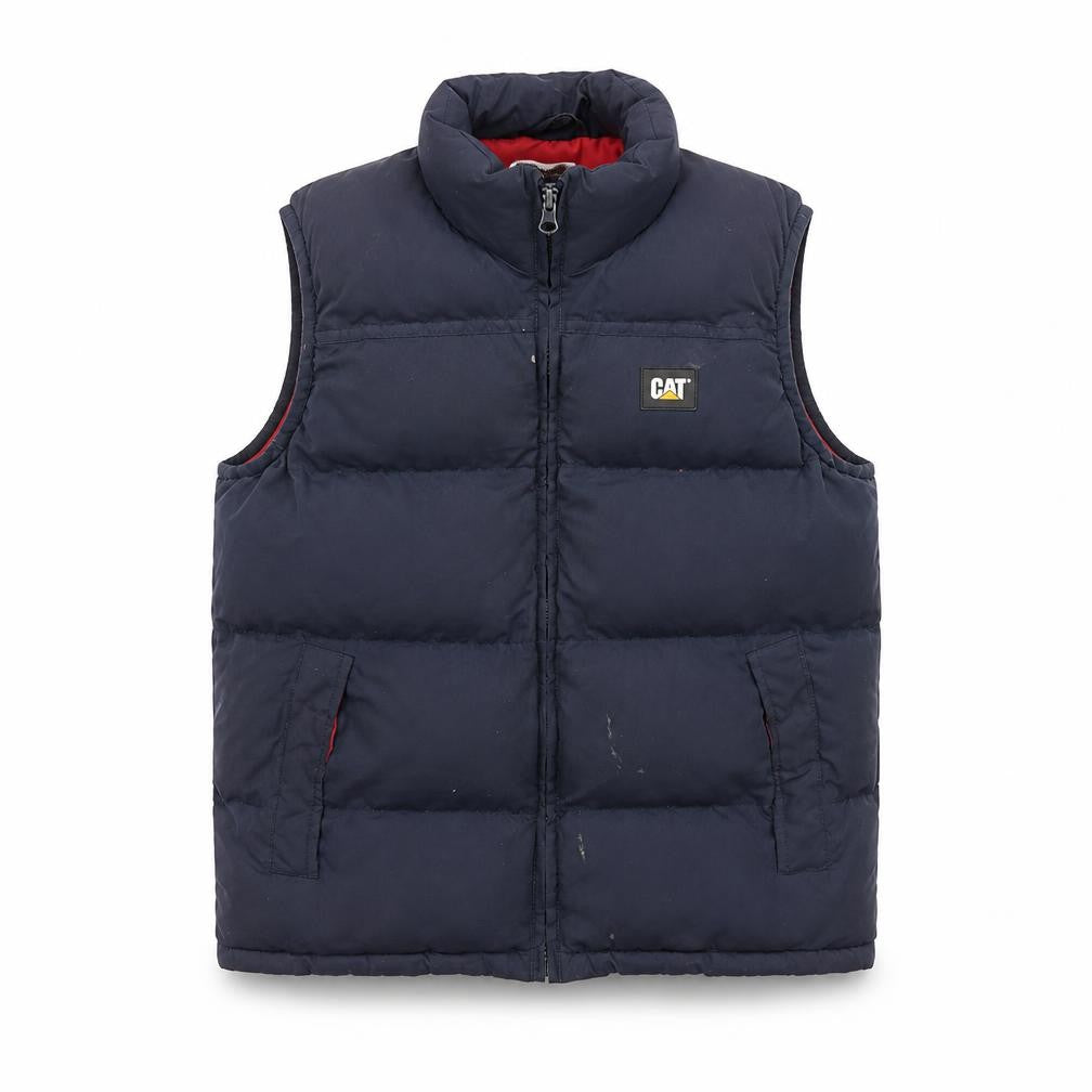 Front view of CAT boys’ blue puffer jacket, size 8, years