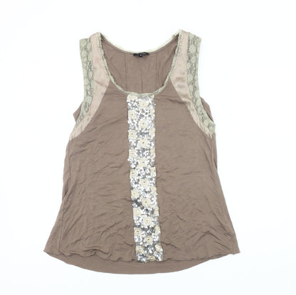 Cupio Women's Brown Sequin Lace Tank Top, Size S