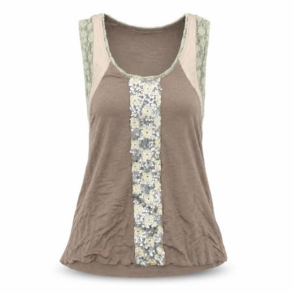 Cupio Women's Brown Sequin Lace Tank Top, Size S