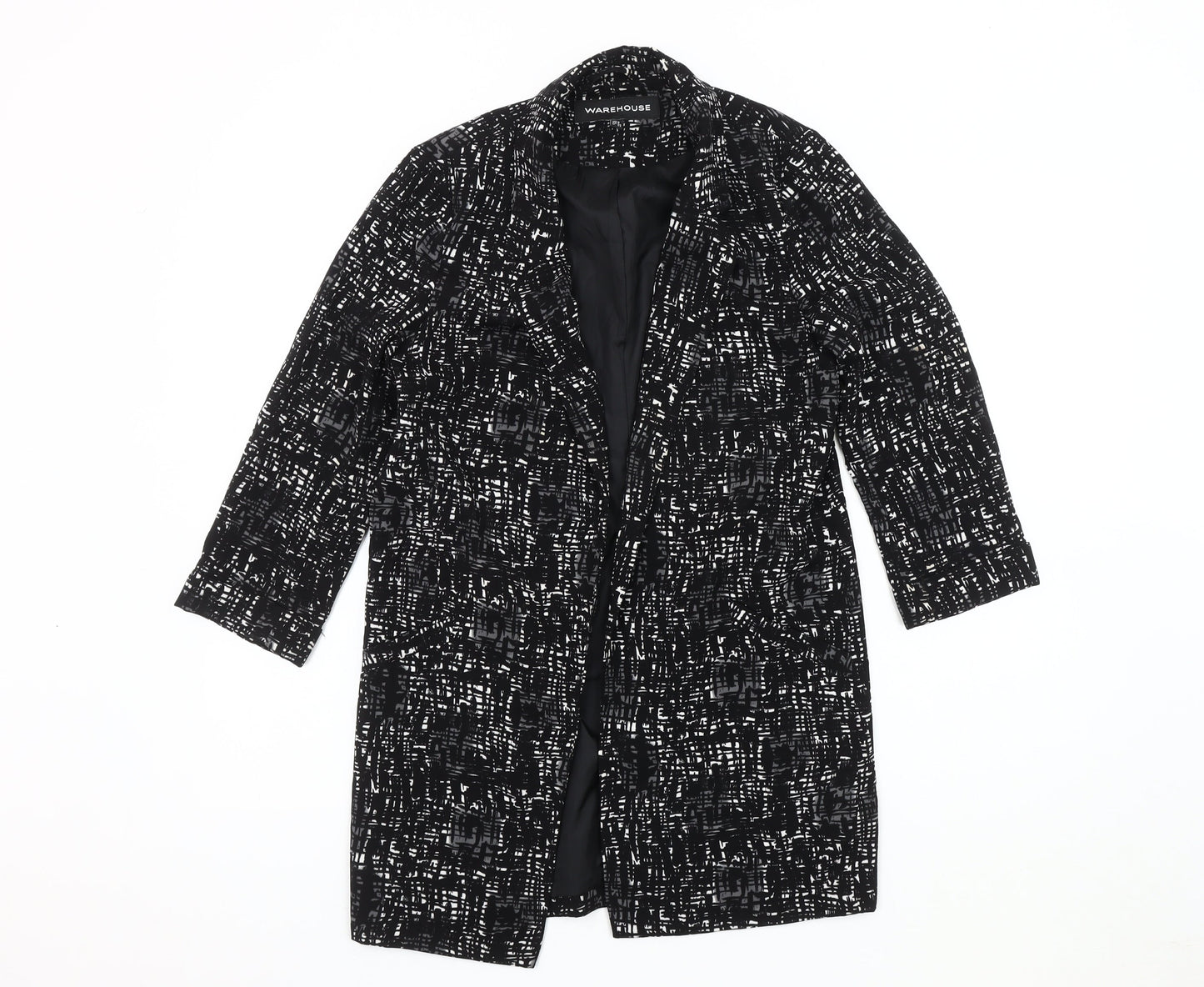 Warehouse Women’s Black Suit Jacket, Size S, Abstract Pattern