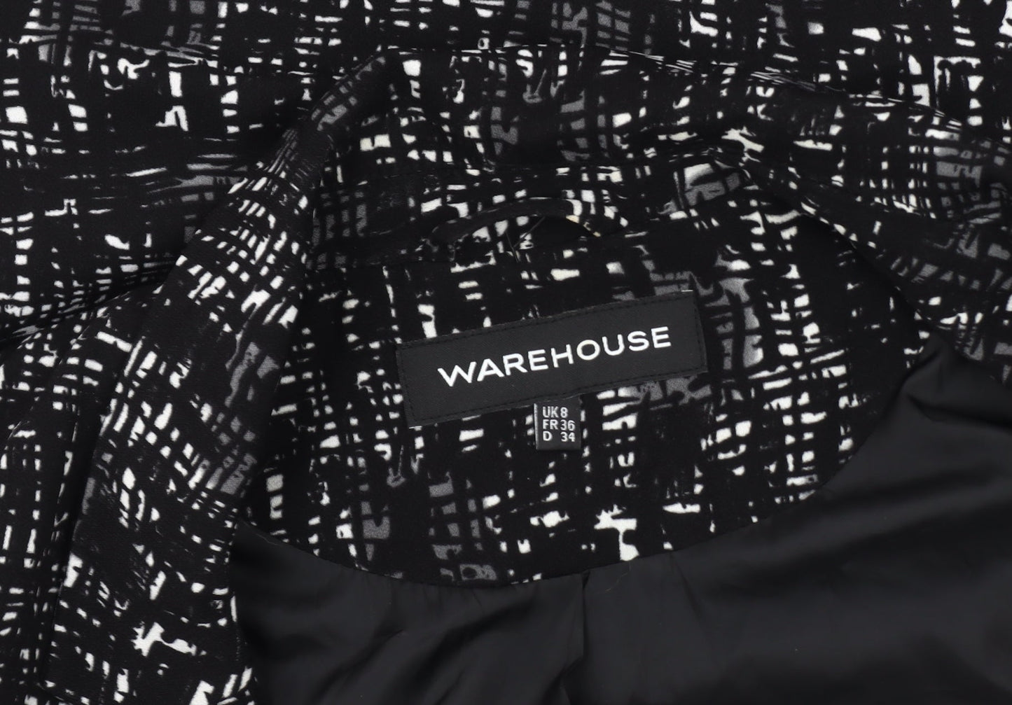 Warehouse Women’s Black Suit Jacket, Size S, Abstract Pattern