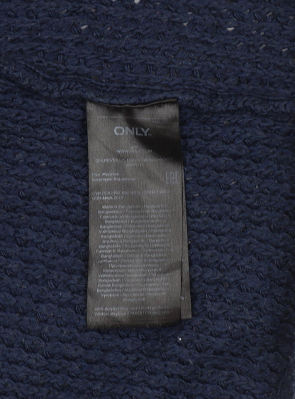ONLY Women's Blue Open-Knit Open Front Cardigan L