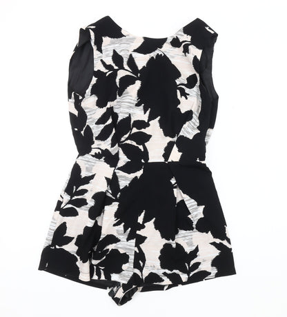 Topshop Women's Black Floral Playsuit - Size 8