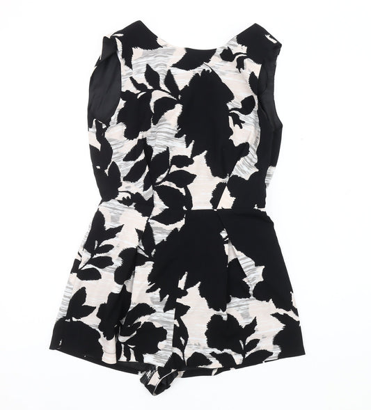 Topshop Women's Black Floral Playsuit - Size 8