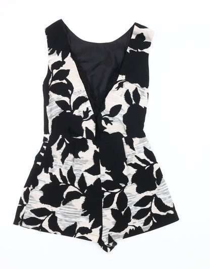 Topshop Women's Black Floral Playsuit - Size 8