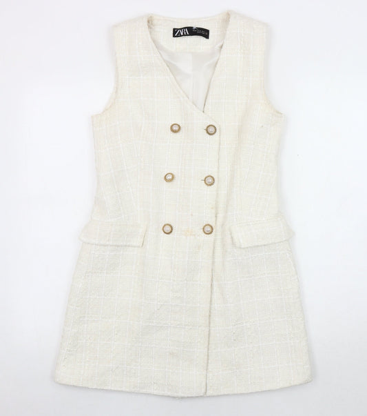 Zara Women's Ivory Tweed Shift Dress Size 6