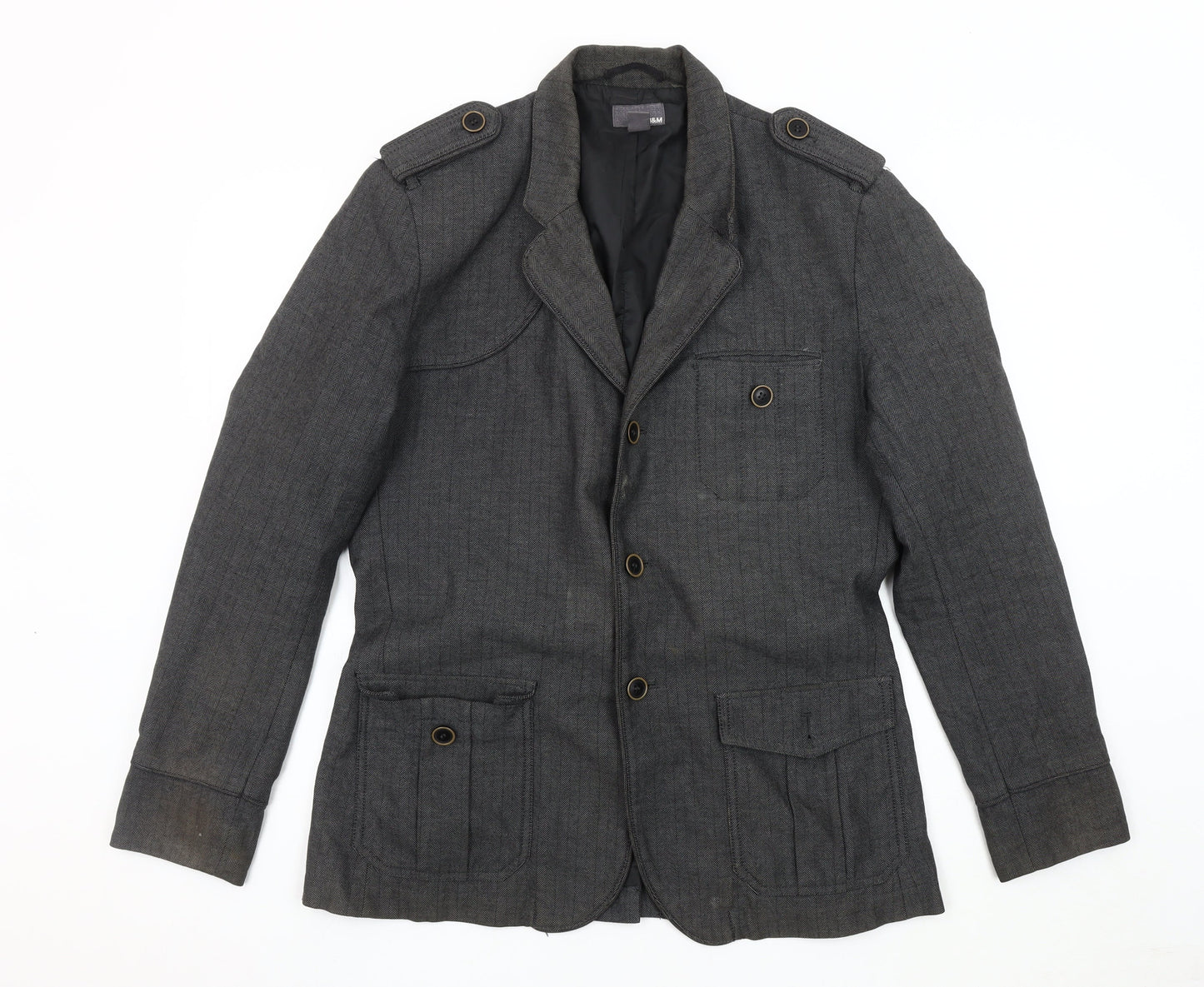 Mens UK Size 42 H&M Grey Military Jacket