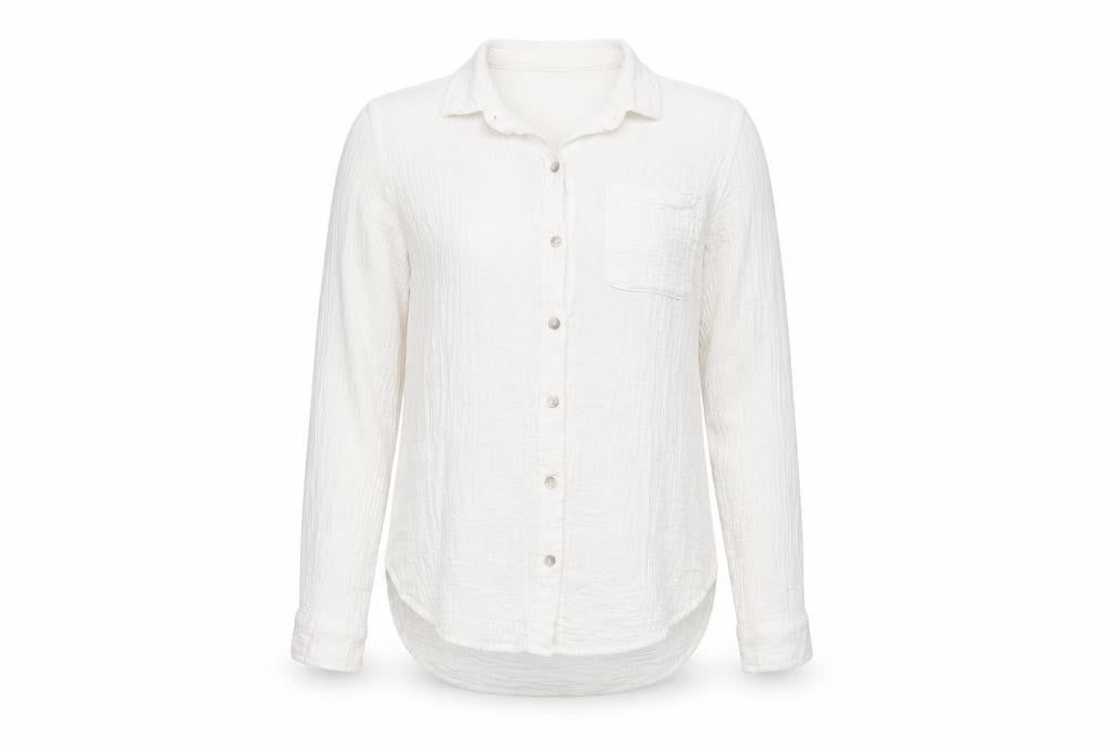Front view of Jessica Simpson unisex white cotton button-up shirt s