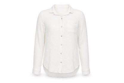 Front view of Jessica Simpson unisex white cotton button-up shirt s