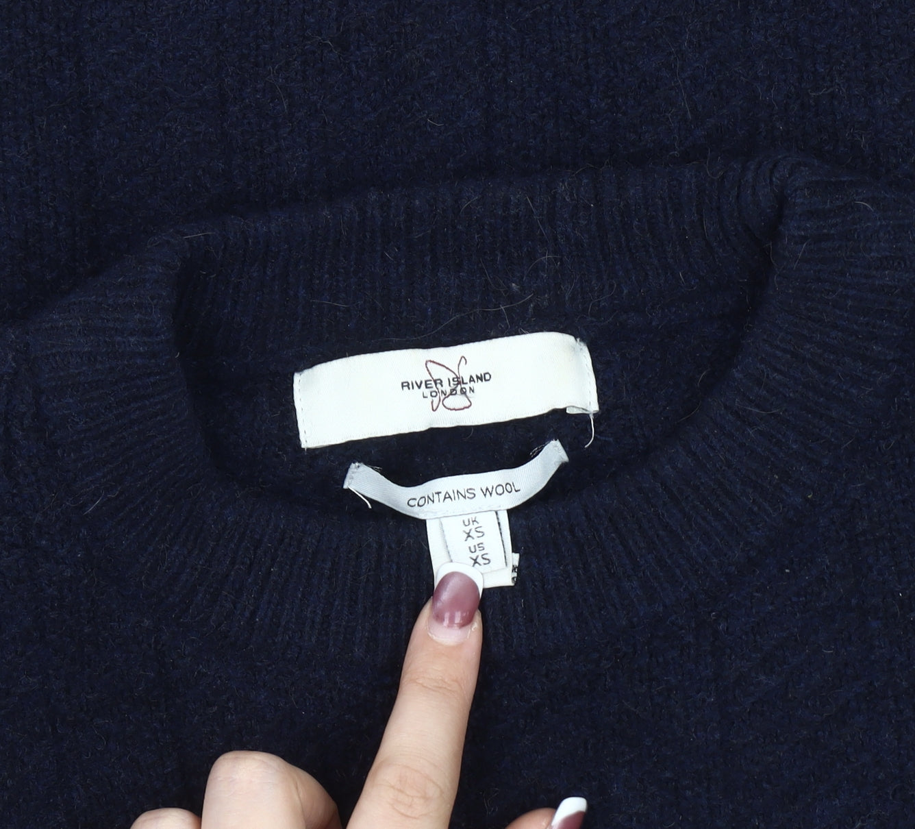 River Island Men's Blue XS Cable-Knit Pullover Jumper