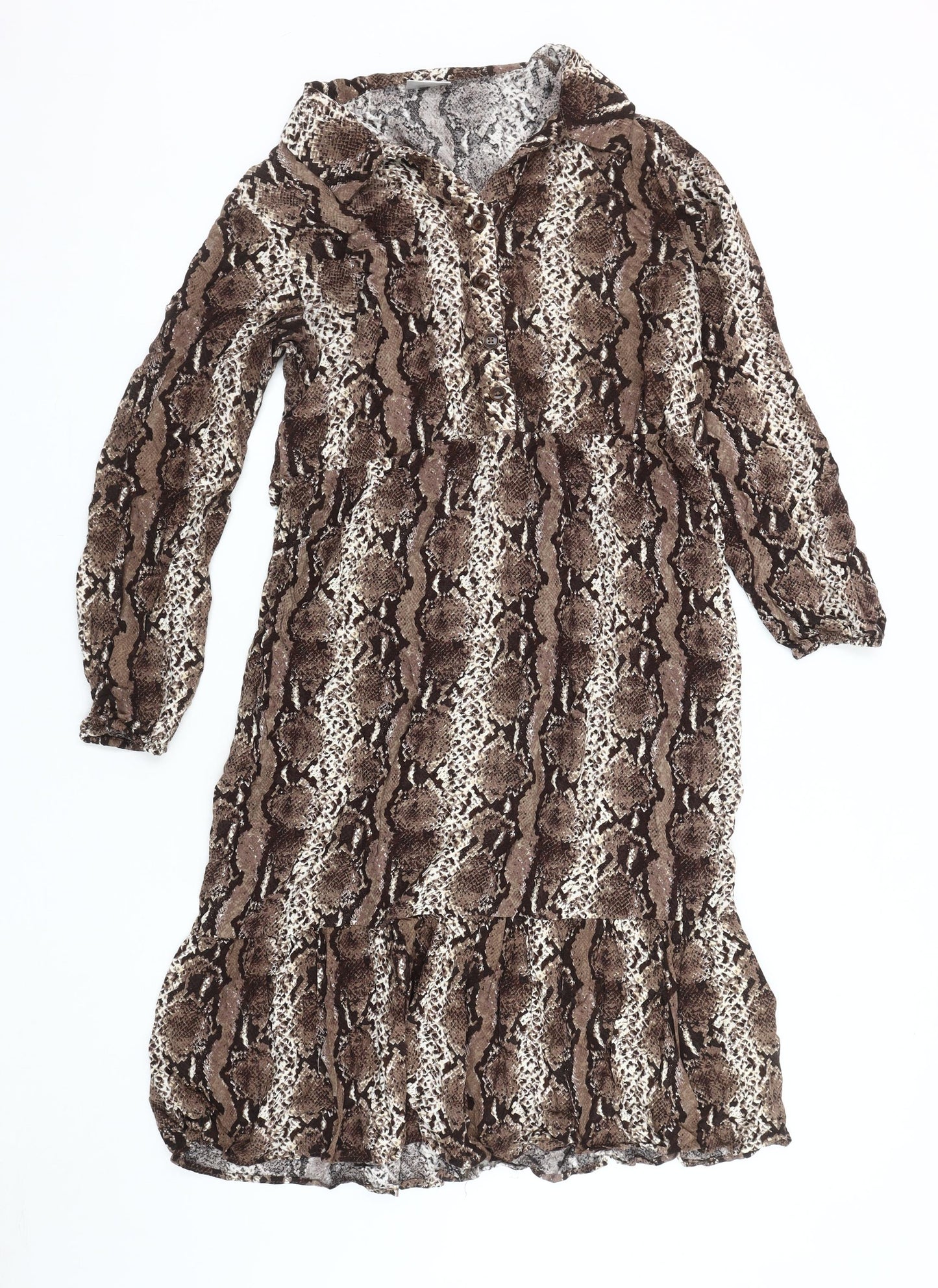 Beloved Women Brown Animal Print Collared Dress 16