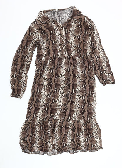 Beloved Women Brown Animal Print Collared Dress 16