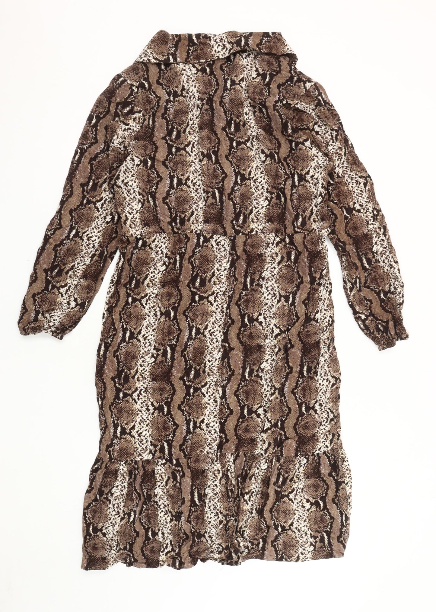 Beloved Women Brown Animal Print Collared Dress 16
