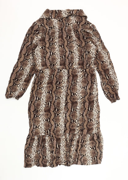 Beloved Women Brown Animal Print Collared Dress 16