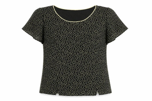 Front view of Roman Originals Women's Black Polka Dot Blouse, size 12