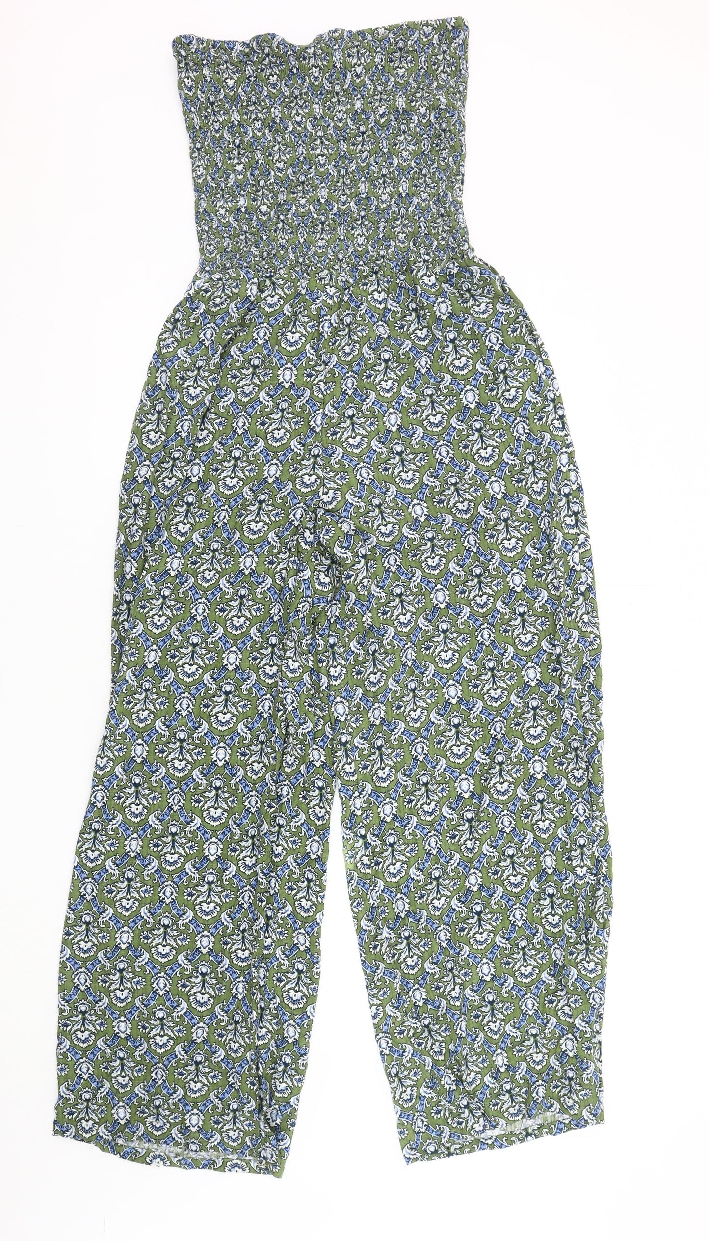 Next Women's Green Floral Strapless Jumpsuit Size 10