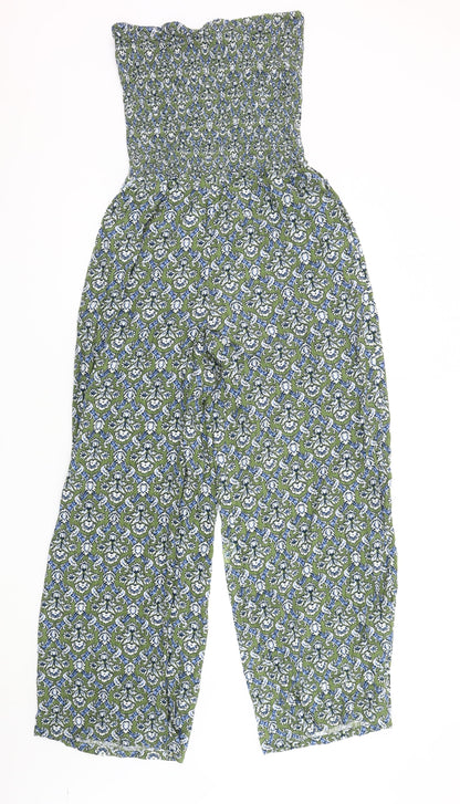 Next Women's Green Floral Strapless Jumpsuit Size 10