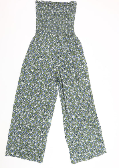 Next Women's Green Floral Strapless Jumpsuit Size 10