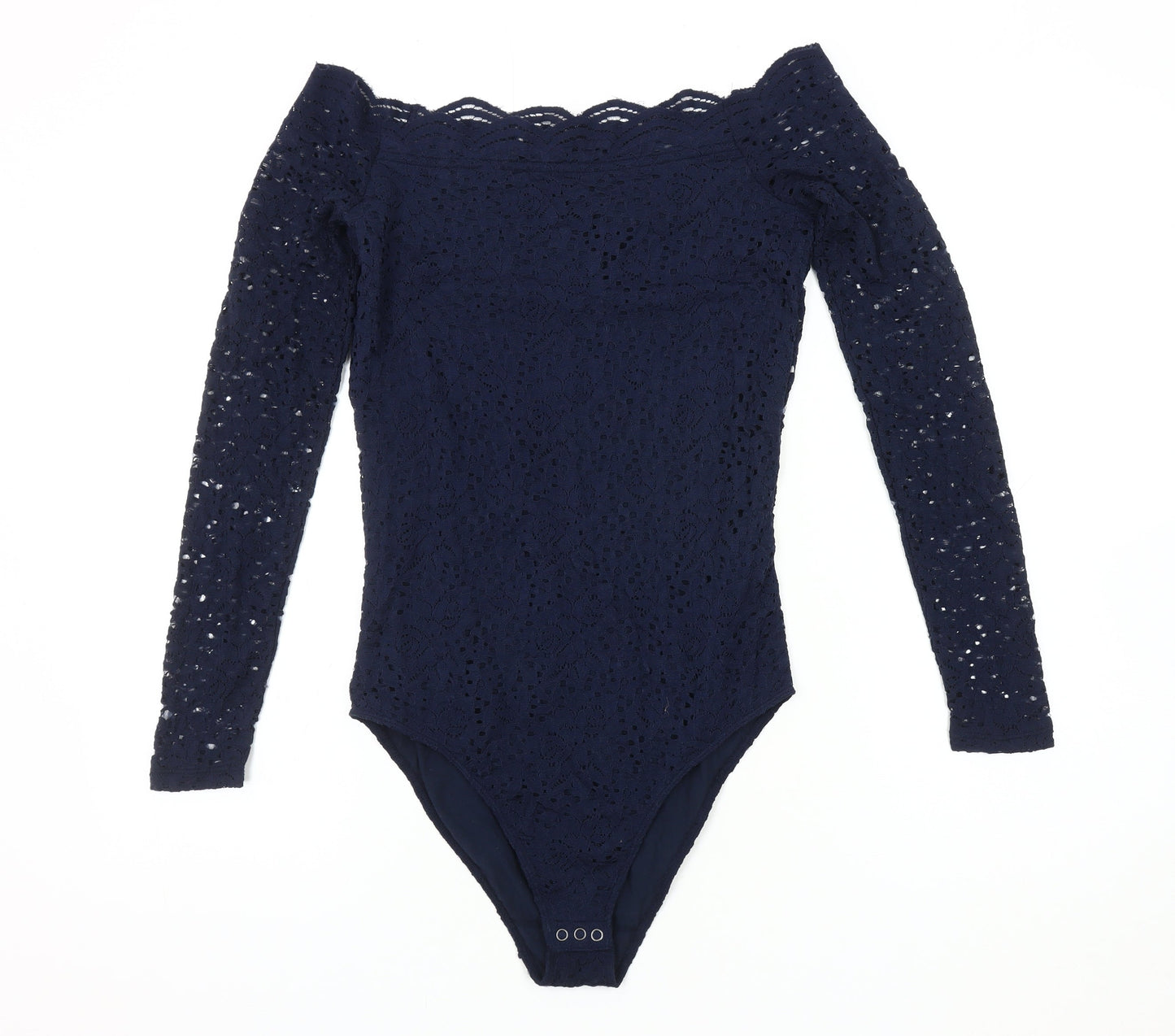 Hollister Women's Blue Lace Bodysuit, Off-Shoulder, M