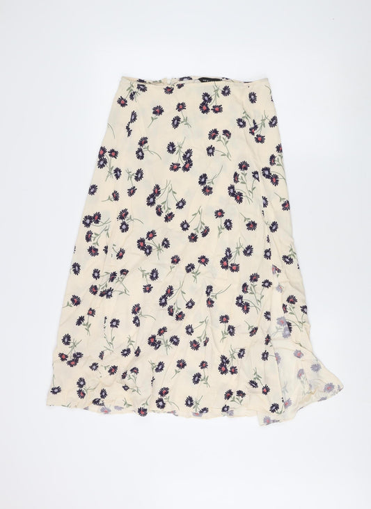 New Look Women's Ivory Floral Midi Skirt Size 10