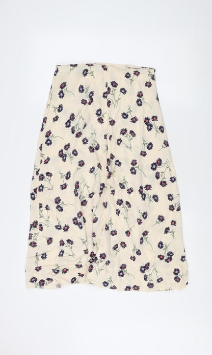 New Look Women's Ivory Floral Midi Skirt Size 10