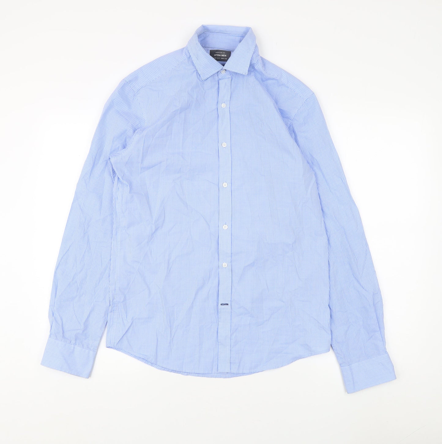 Sfera Men's Blue Check Dress Shirt, Size S, Regular Fit