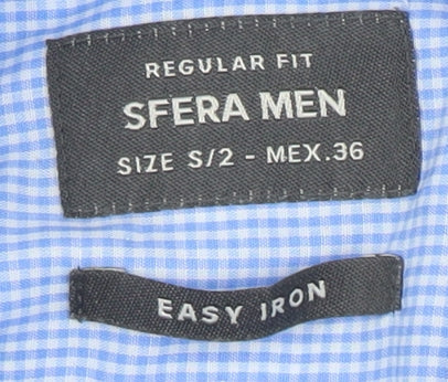 Sfera Men's Blue Check Dress Shirt, Size S, Regular Fit