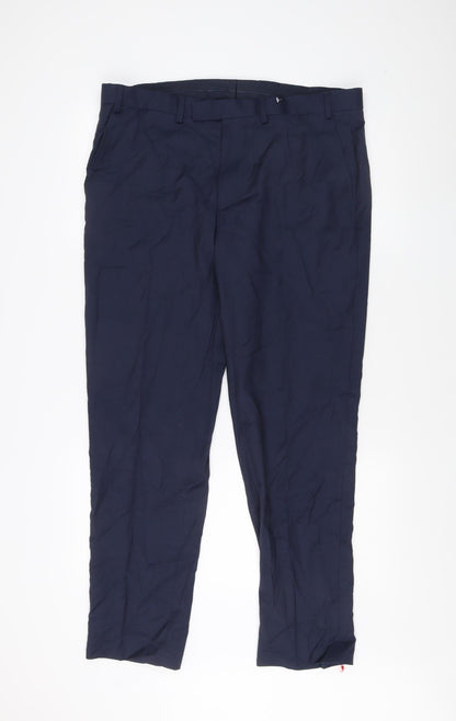 Marks and Spencer Men's Blue Regular Fit Trousers
