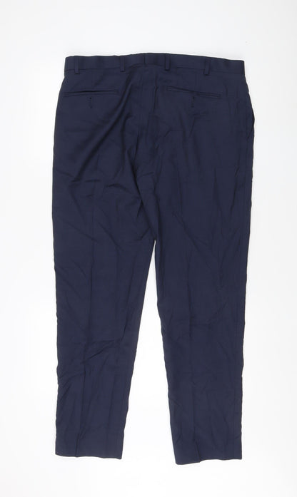 Marks and Spencer Men's Blue Regular Fit Trousers