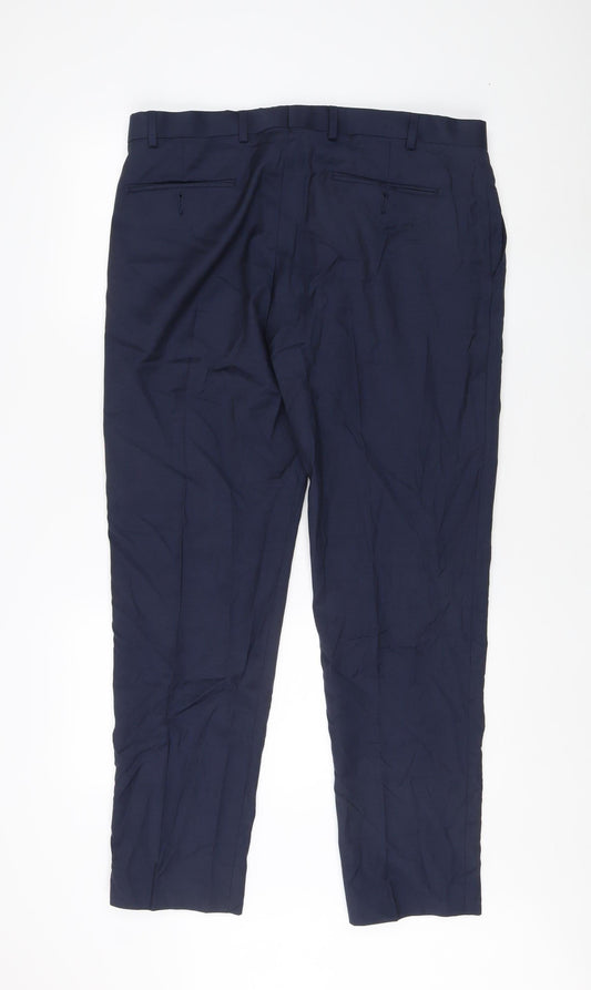 Marks and Spencer Men's Blue Regular Fit Trousers