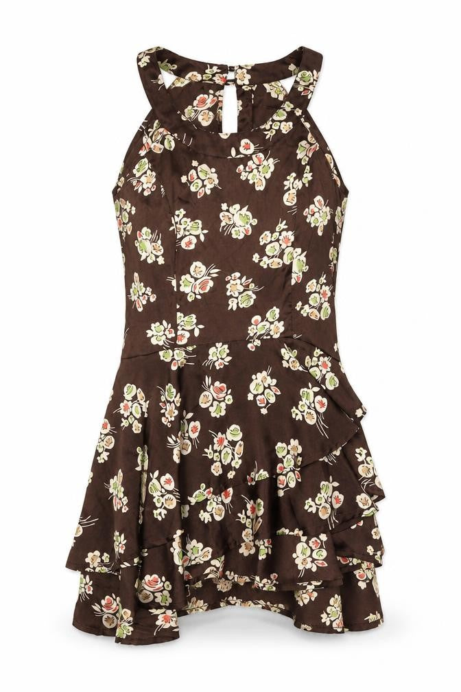 Next Women's Brown Floral A-Line Short Dress Size 8