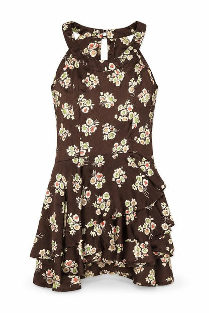 Next Women's Brown Floral A-Line Short Dress Size 8