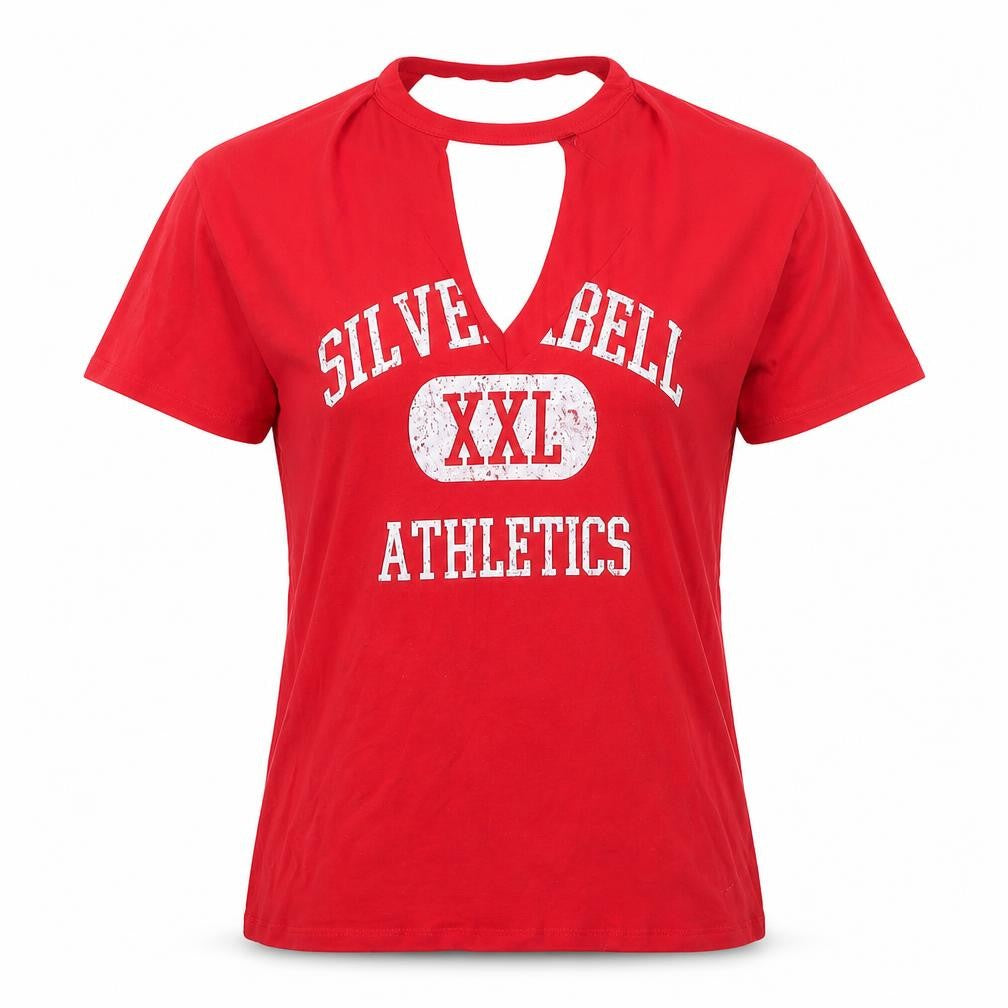Front view of Tee and Cake Red unisex graphic t-shirt, size 10, casual