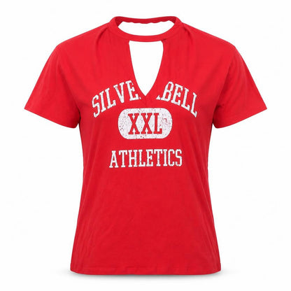 Front view of Tee and Cake Red unisex graphic t-shirt, size 10, casual