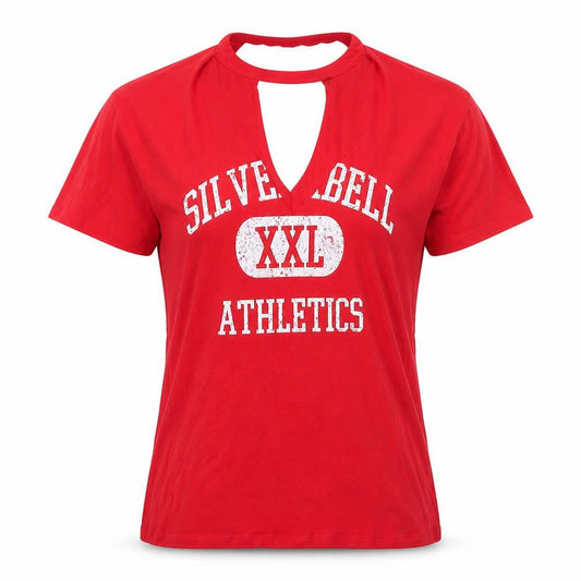 Front view of Tee and Cake Red unisex graphic t-shirt, size 10, casual