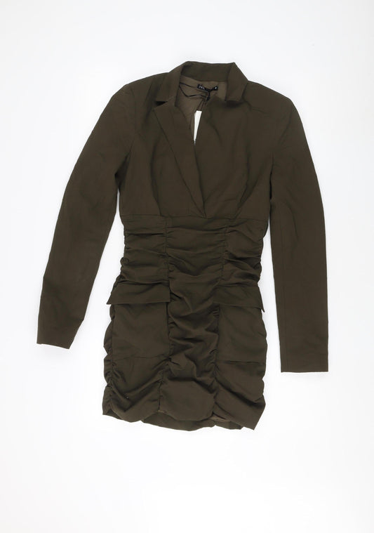 Zara Women's Green Blouson Dress Long Sleeve S