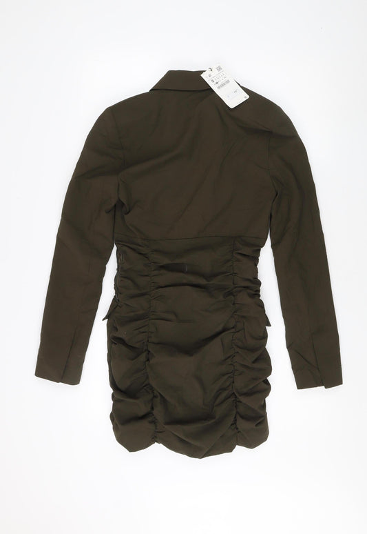 Zara Women's Green Blouson Dress Long Sleeve S