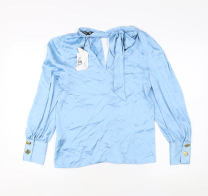 Zara Women's Blue XS Blouse, Long Sleeve, Button Accents