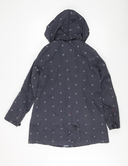 White Stuff Women's Blue Bird Pattern Hooded Coat Size 12