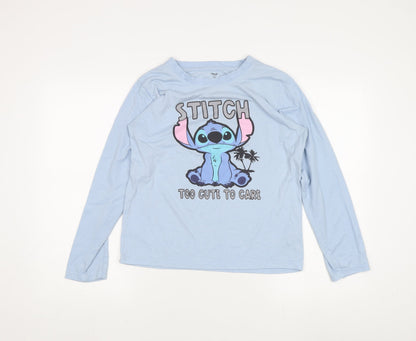 Womens UK Size S Disney Blue Basic T-Shirt