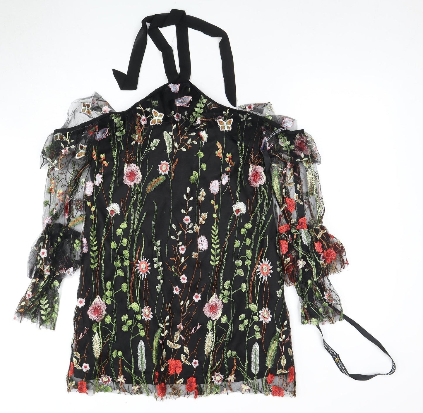 PrettyLittleThing Women's Black Floral Embroidered Dress