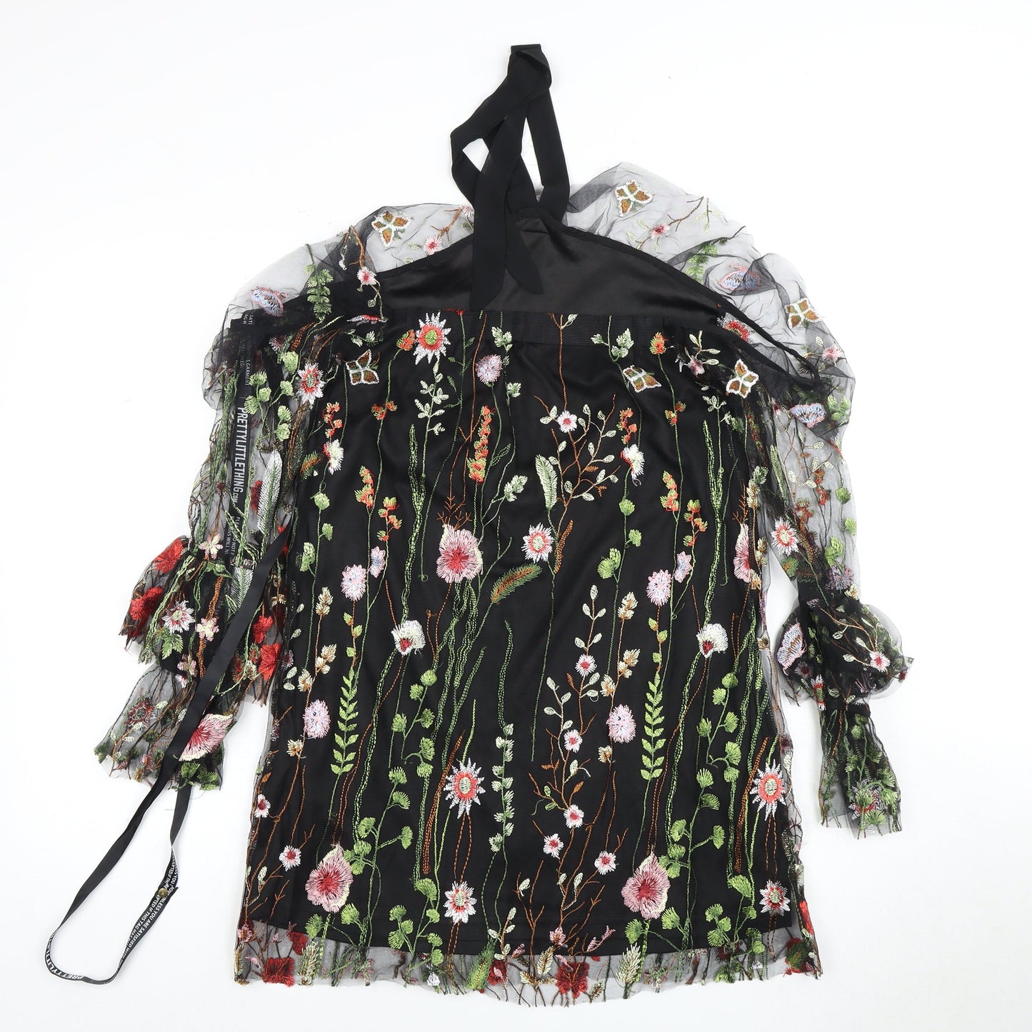 PrettyLittleThing Women's Black Floral Embroidered Dress