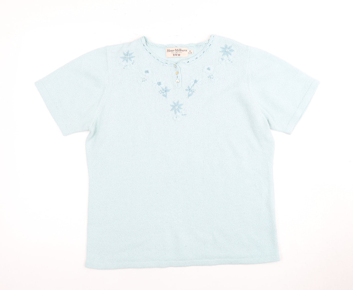 Honor Millburn Women's Blue Henley Top, Size 14, Elegant Knit