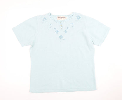 Honor Millburn Women's Blue Henley Top, Size 14, Elegant Knit