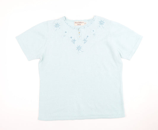 Honor Millburn Women's Blue Henley Top, Size 14, Elegant Knit