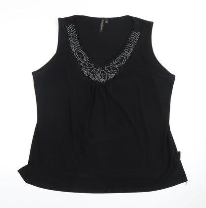 Susan Lawrence Women's Black Beaded V-Neck Tank Plus