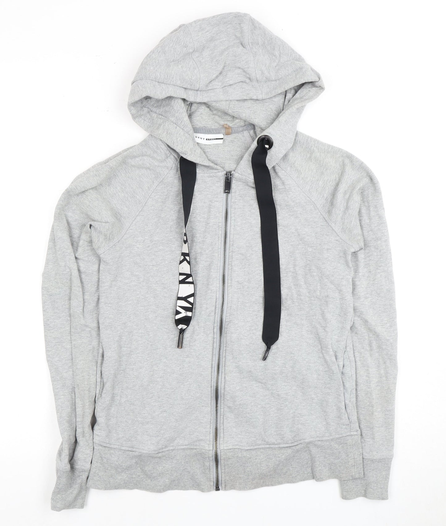DKNY Women Grey Hoodie, Size S, with Logo & Zip