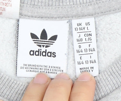 Adidas Boys Grey Pullover Sweatshirt 13-14 Years Logo Design