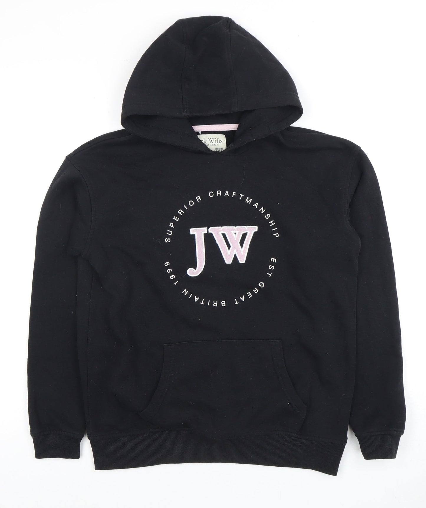 Jack Wills Black Girls Hoodie 12Y Pullover Graphic Print