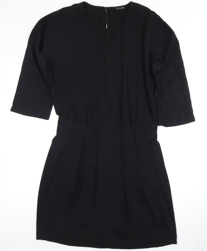 Massimo Dutti Women's Black V-Neck Dress Size 12